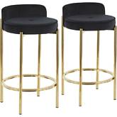 Chloe 26" Counter Stool in Black Velvet & Gold Metal (Set of 2)